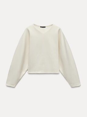 ZARA Cream V-Neck Long Sleeve Sweatshirt